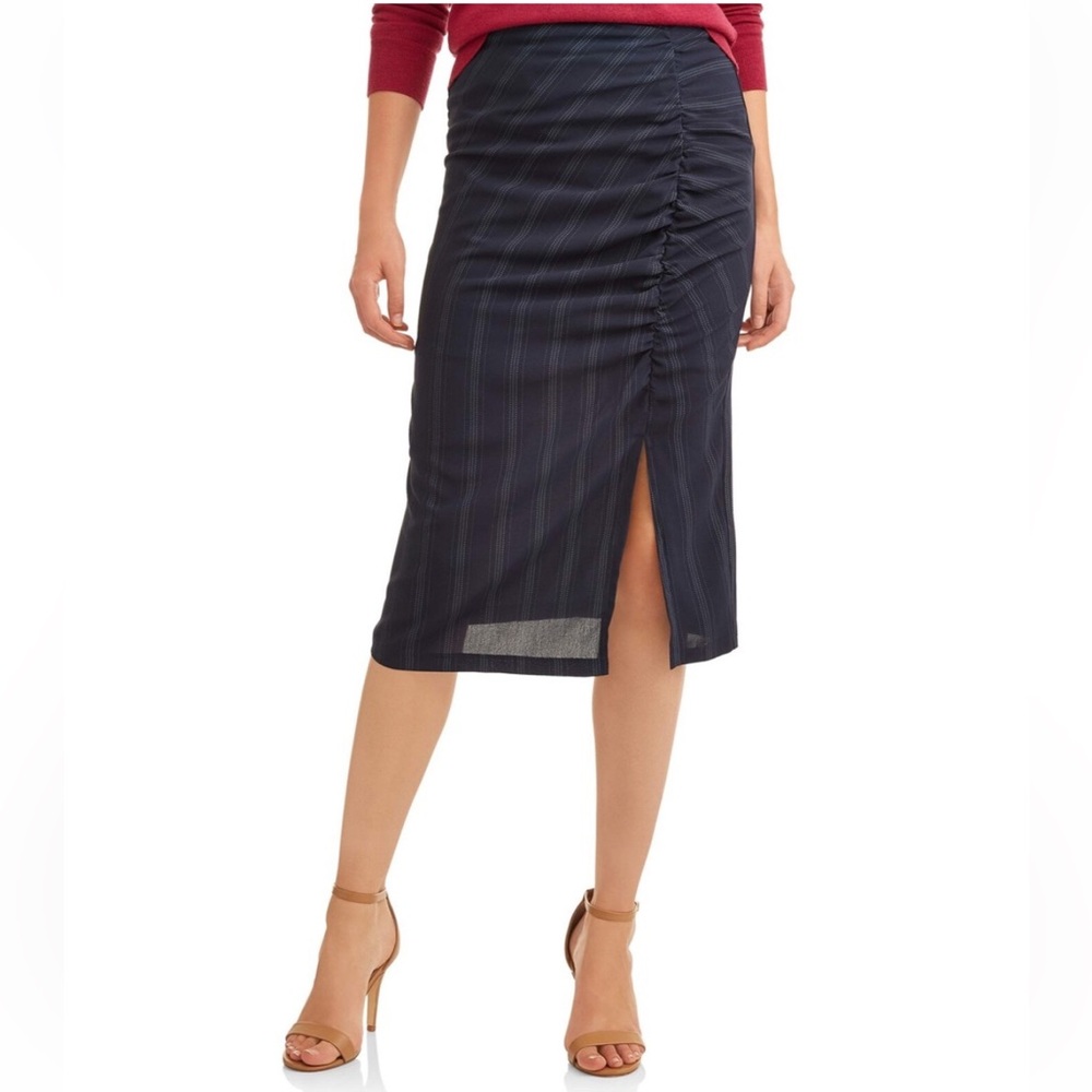 L.N.V. SIDE RUCHED MIDI SLIT SKIRT BLACK AND LINED NWT SZ MED